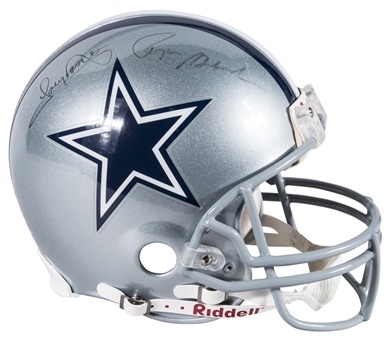 Roger Staubach and Tony Dorsett Dual Signed Dallas Cowboys Full Size Helmet (Mounted Memories)